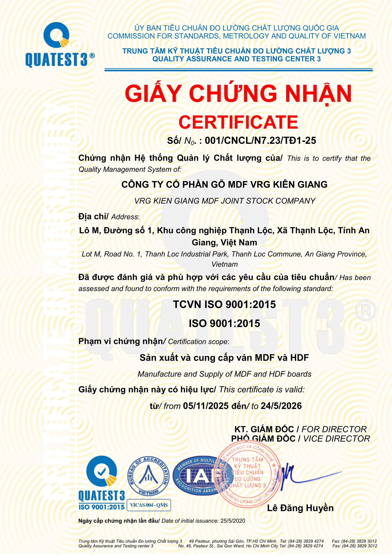 GCN 001 CNCL N7 23 TĐ1 25 MDF VRG KIÊN GIANG (05 11 2025 24 05 2026) 1