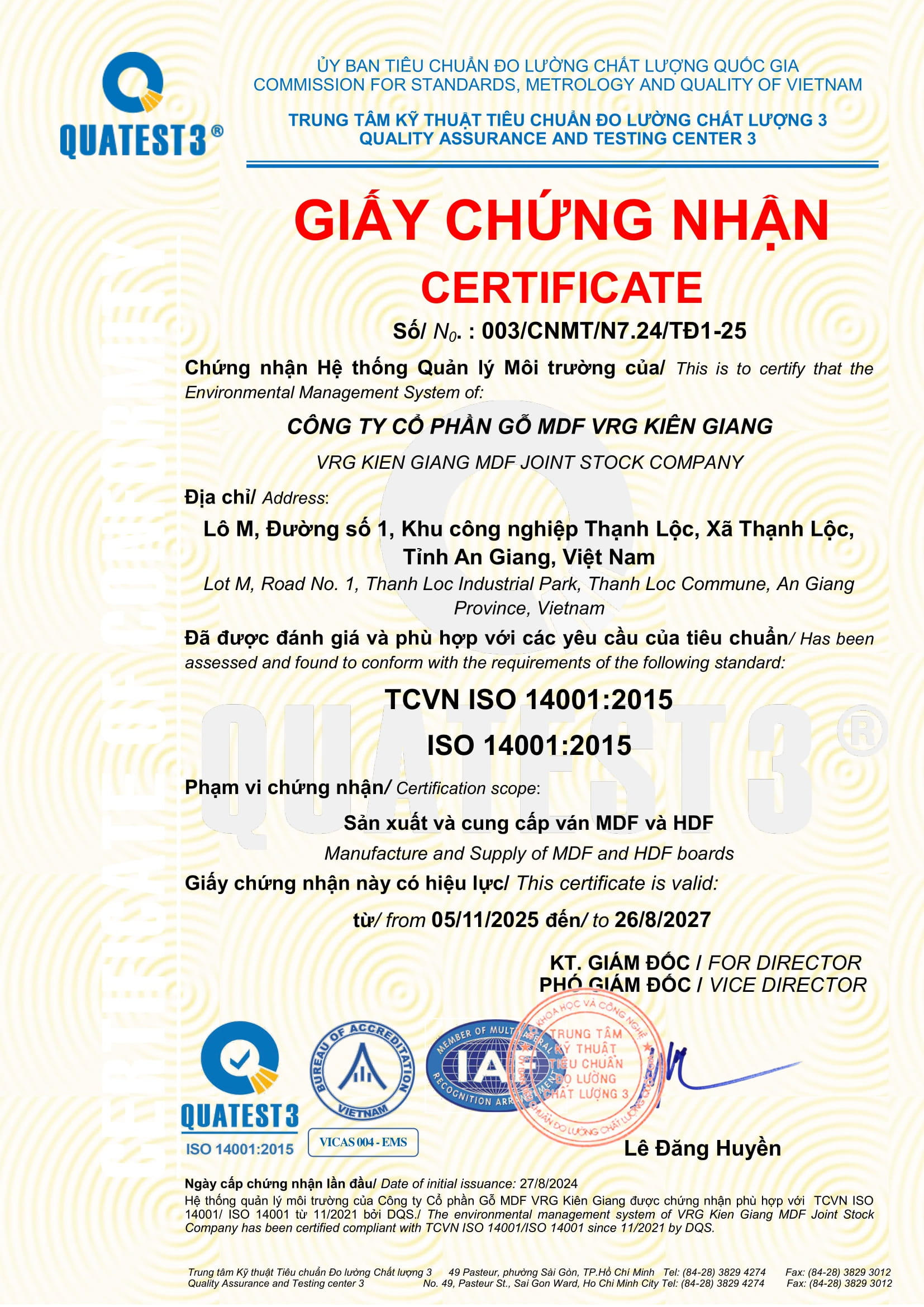 GCN 003 CNMT N7 24 TĐ1 25 MDF VRG KIÊN GIANG (05 11 2025 26 08 2027) 1